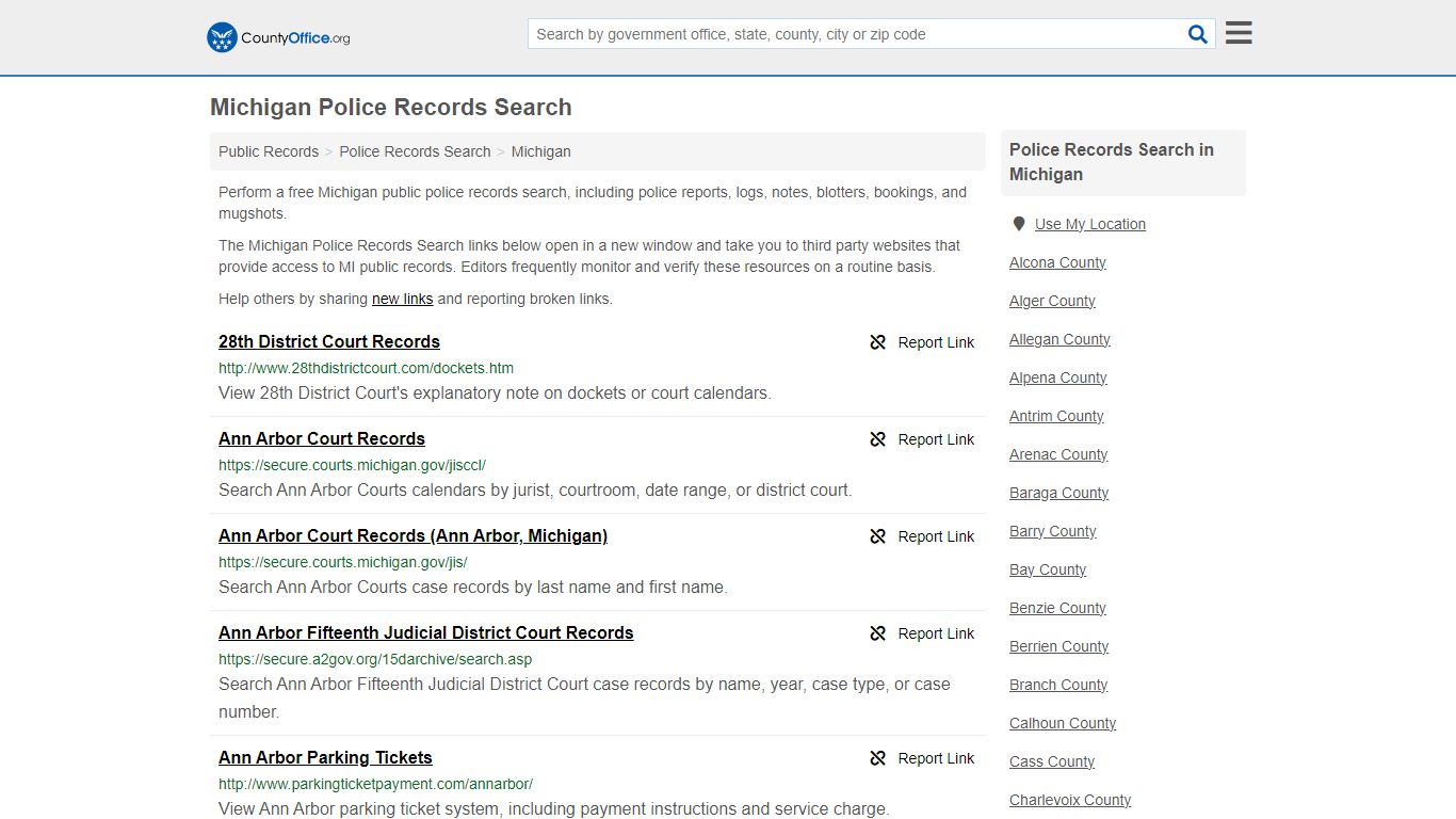 Michigan Police Records Search - County Office